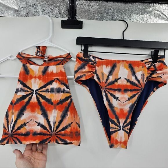 Phax swim medium bikini high neck waist cheeky full coverage top swimsuit orange - Picture 1 of 6